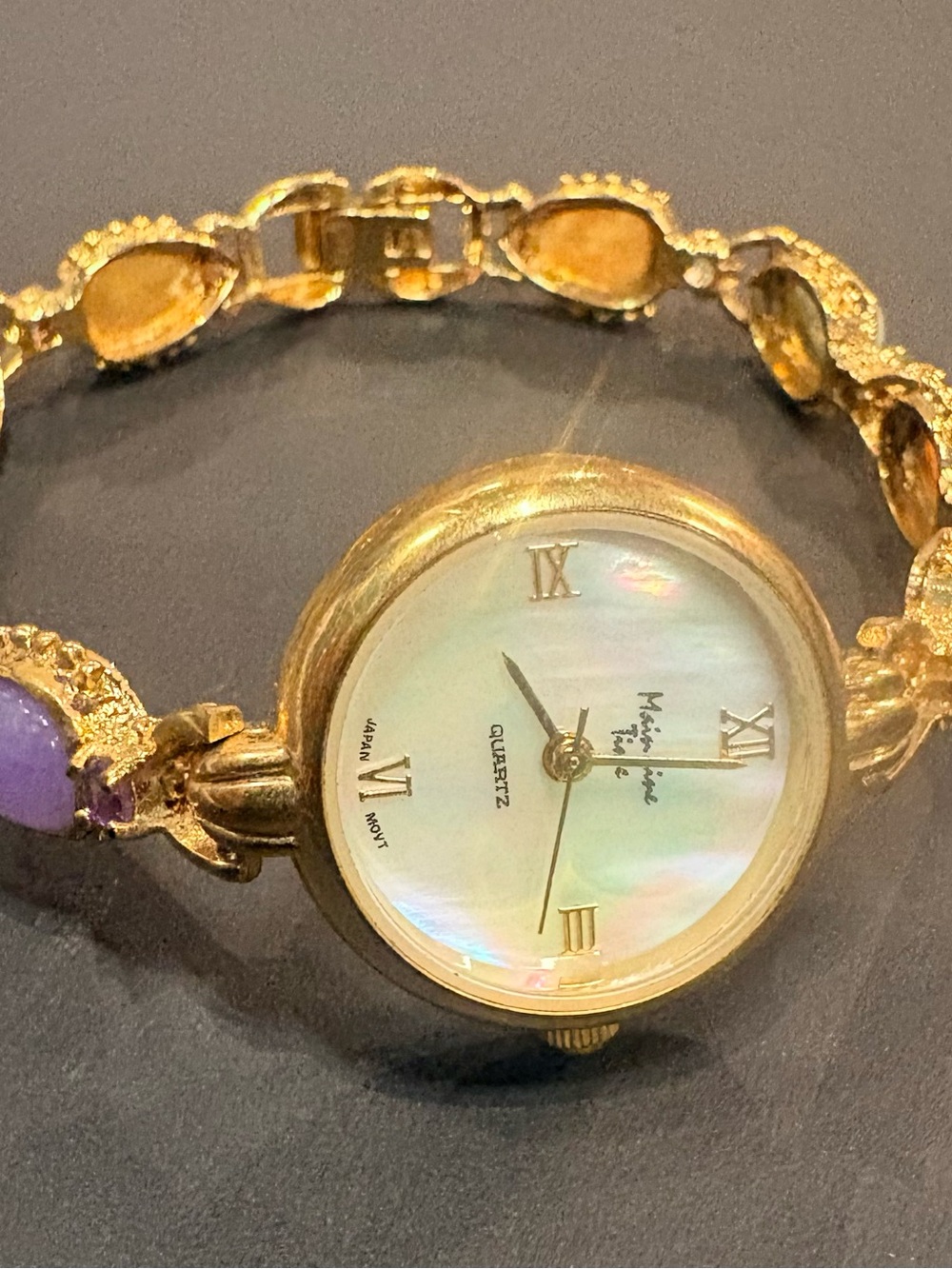 Rare Gold-Tone Multi Jade and Gem “Mainline Time” Watch